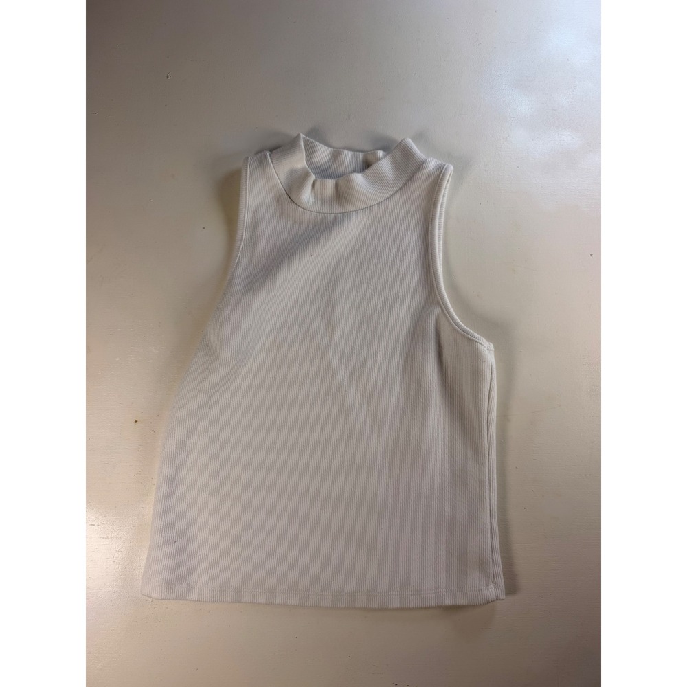 A New Day Tank Top Womens Medium White Modern Ribbed Mock Neck Sleeveless